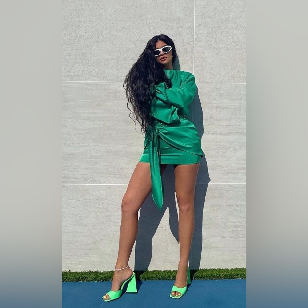 The Attico Emerald Tie Detailed Satin Mini Dress